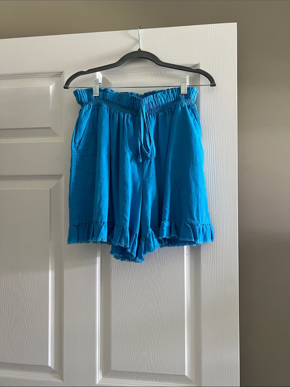 Cato Turquoise Ruffle, Stretch Drawstring  Shorts